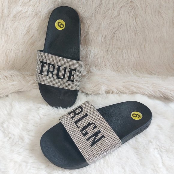 True Religions Women's Black Meyer Bling Slides Sandals US 9 - Picture 1 of 7